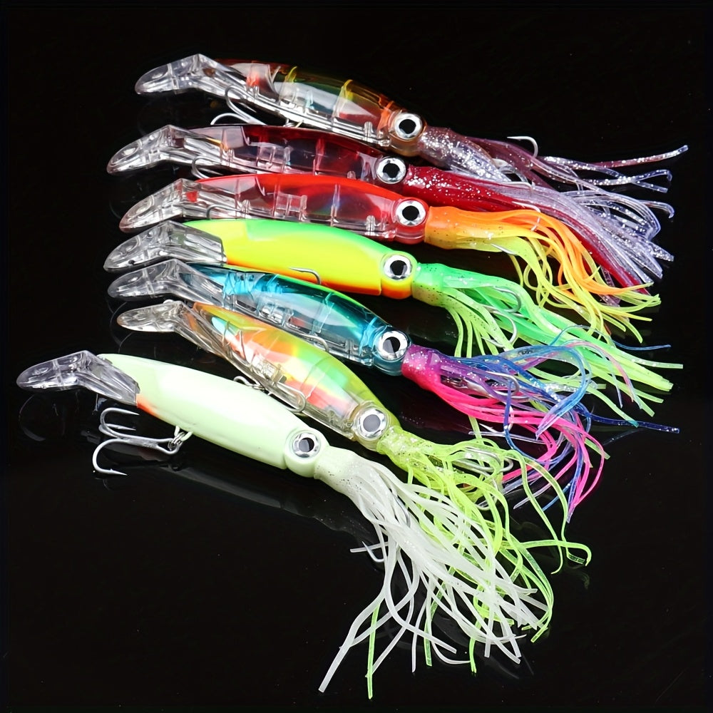 Fishing Lure Kit – Reliable Angler Setup – 7pcs Lifelike Squid Fishing Lures Luminous Artificial Bait Eyes – Built for Weekend Anglers for US Anglers