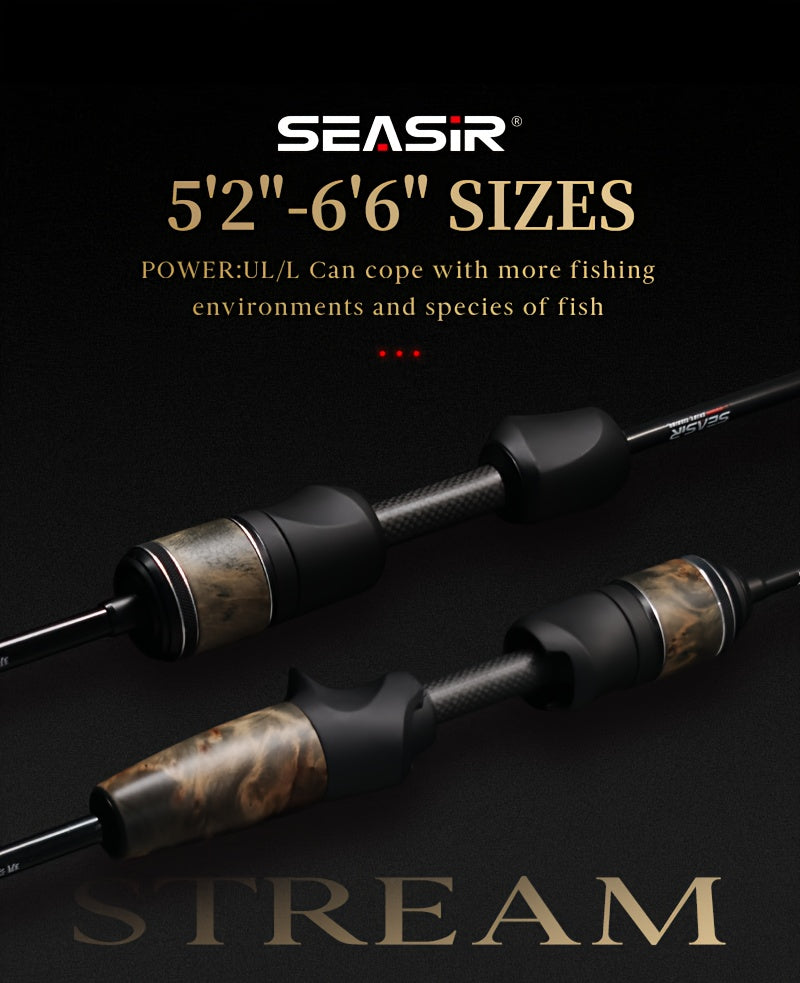 Angler Fishing Rod – Carbon Fiber, Lightweight – Seasir Stream Solid Wood Fishing Rod Fuji Guide Rings – Dependable Freshwater & Saltwater Use for US Anglers